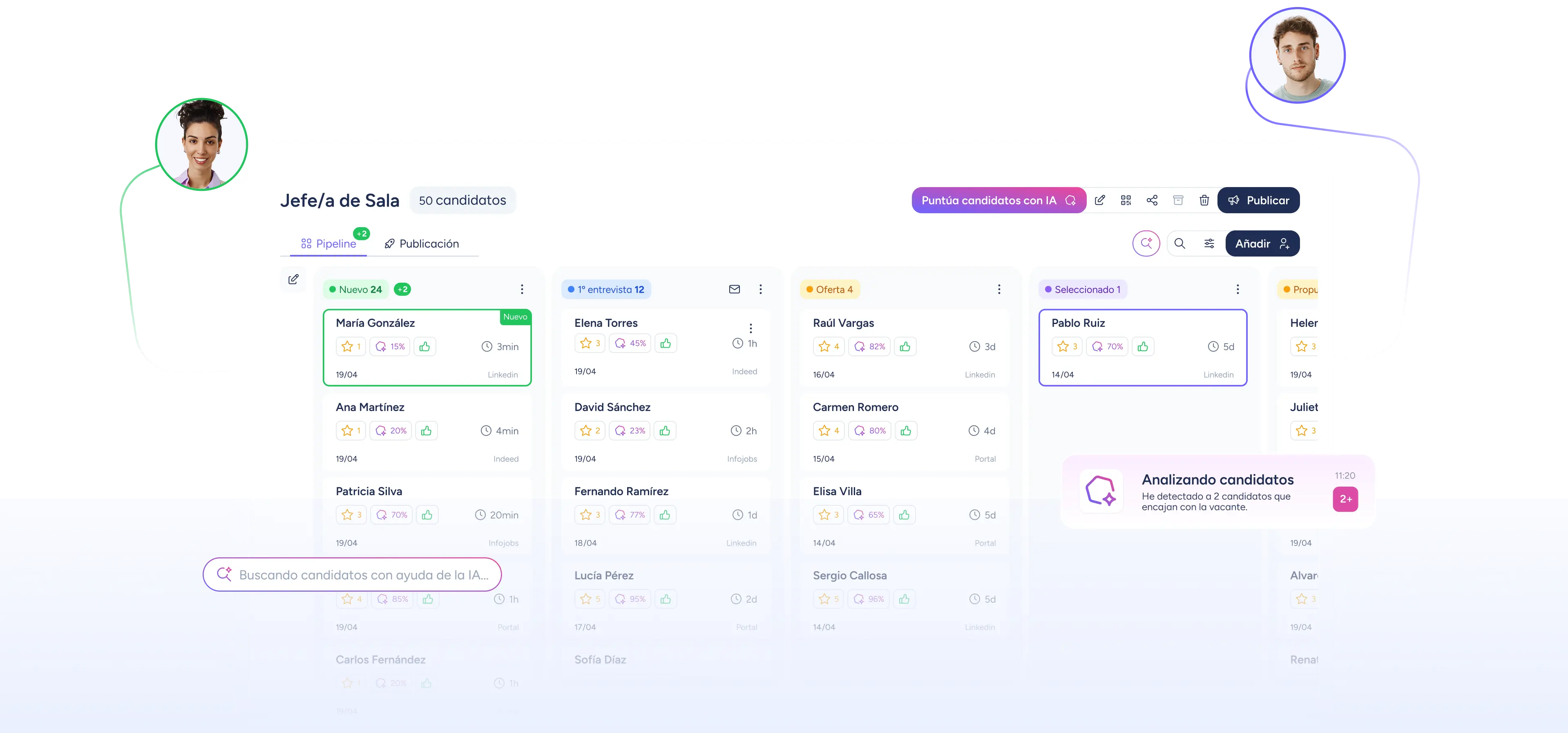 Interfaz del software de reclutamiento de Sesame HR