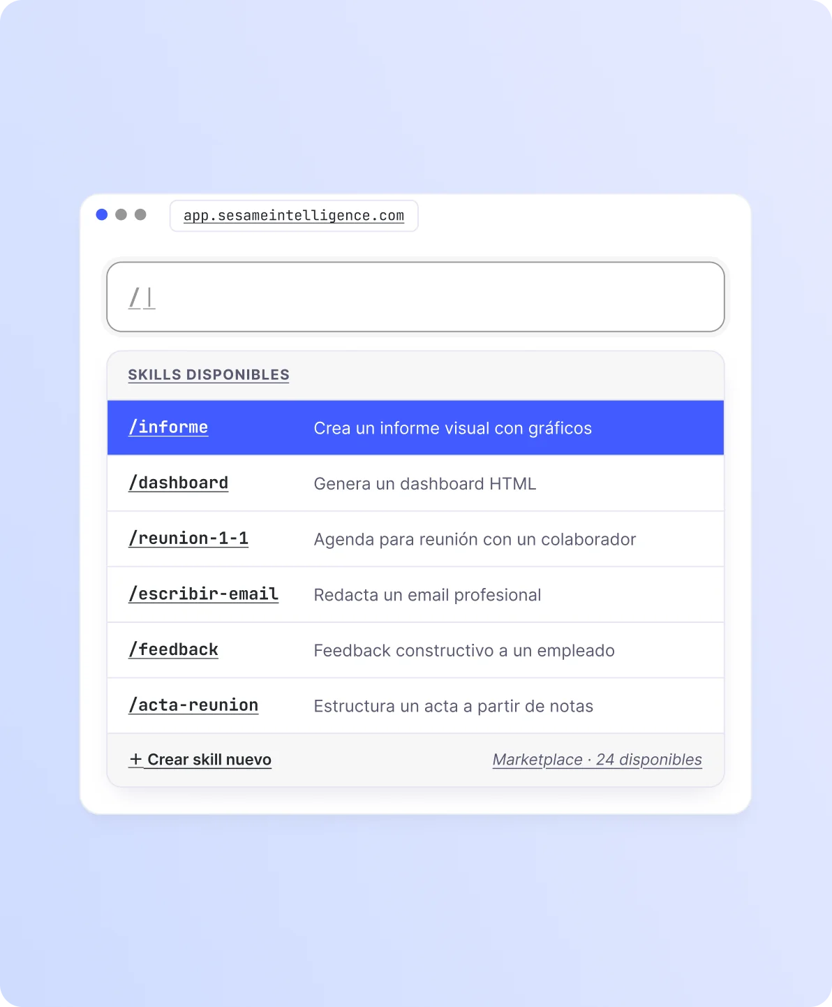 Skills de Sesame Cowork — atajos y comandos compartidos