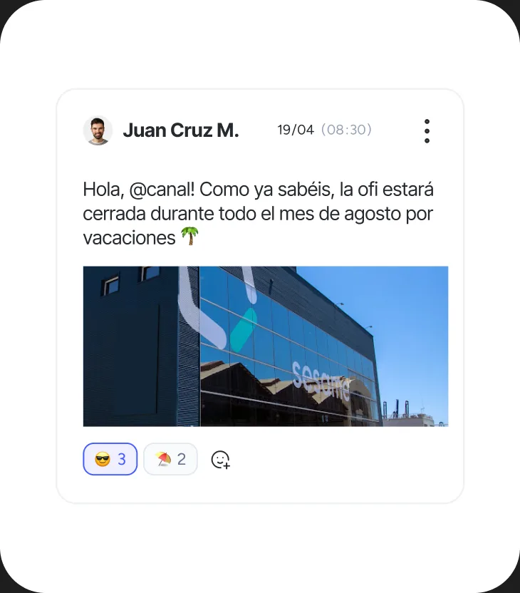 Publicación de un canal de Comunidad con las reacciones del equipo