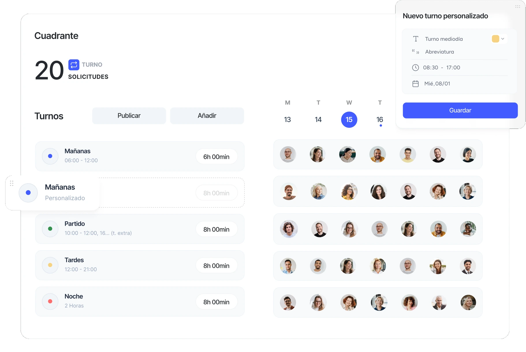 Cuadrante de turnos de Sesame HR